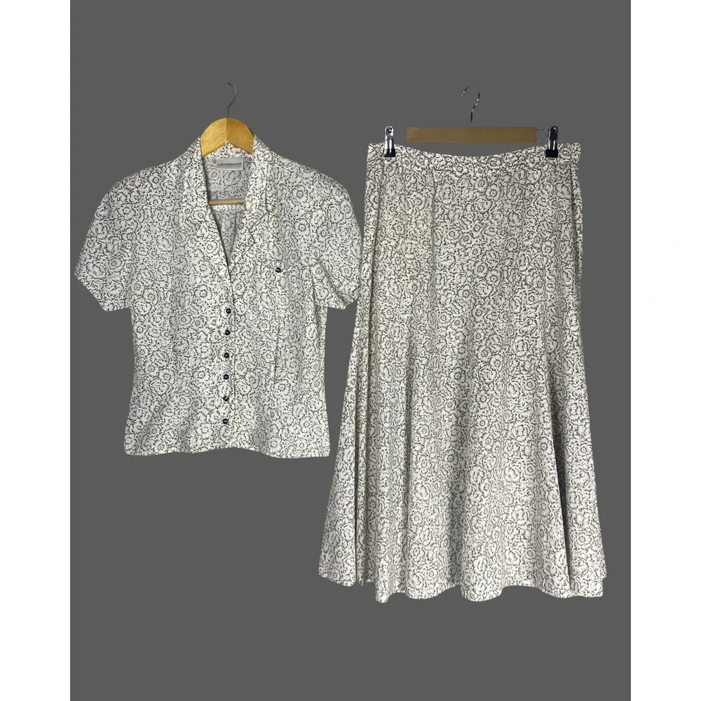 Liz Claiborne Collection Vintage Floral Skirt Set Cream Black 2 Piece Size 6 - Picture 4 of 13